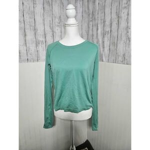 Lululemon Womens Mint Green Athletic Long Sleeve Shirt Size 12 Thumb Holes EUC